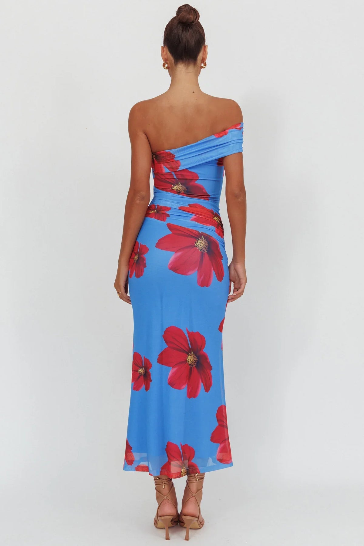 Gala One-Shoulder Maxi Dress Floral Blue