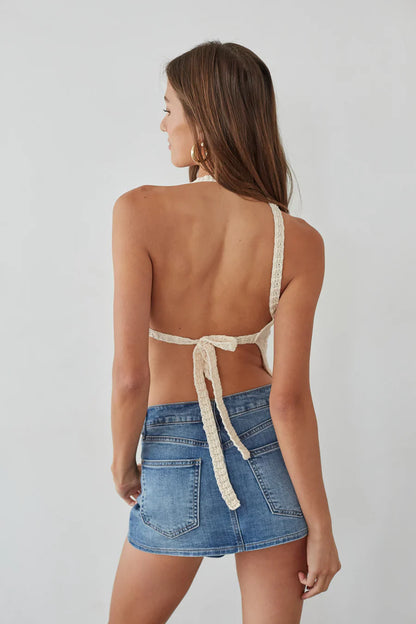 Rosella Asymmetrical Open Back Crochet Top
