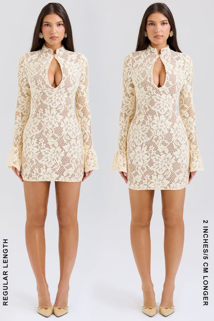 buttermilk keyhole lace mini dress