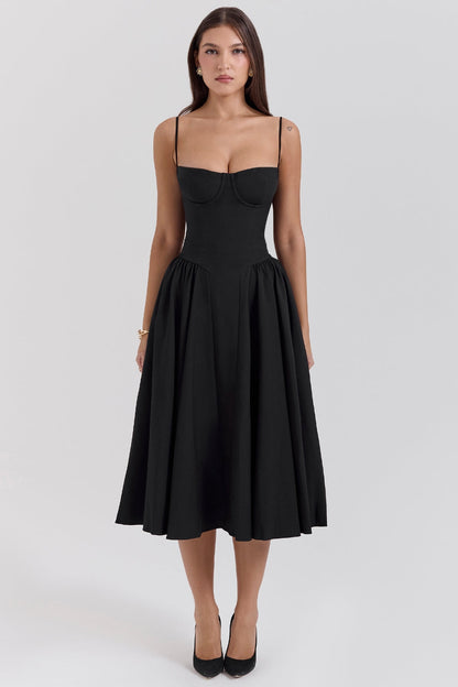 black corset midi dress
