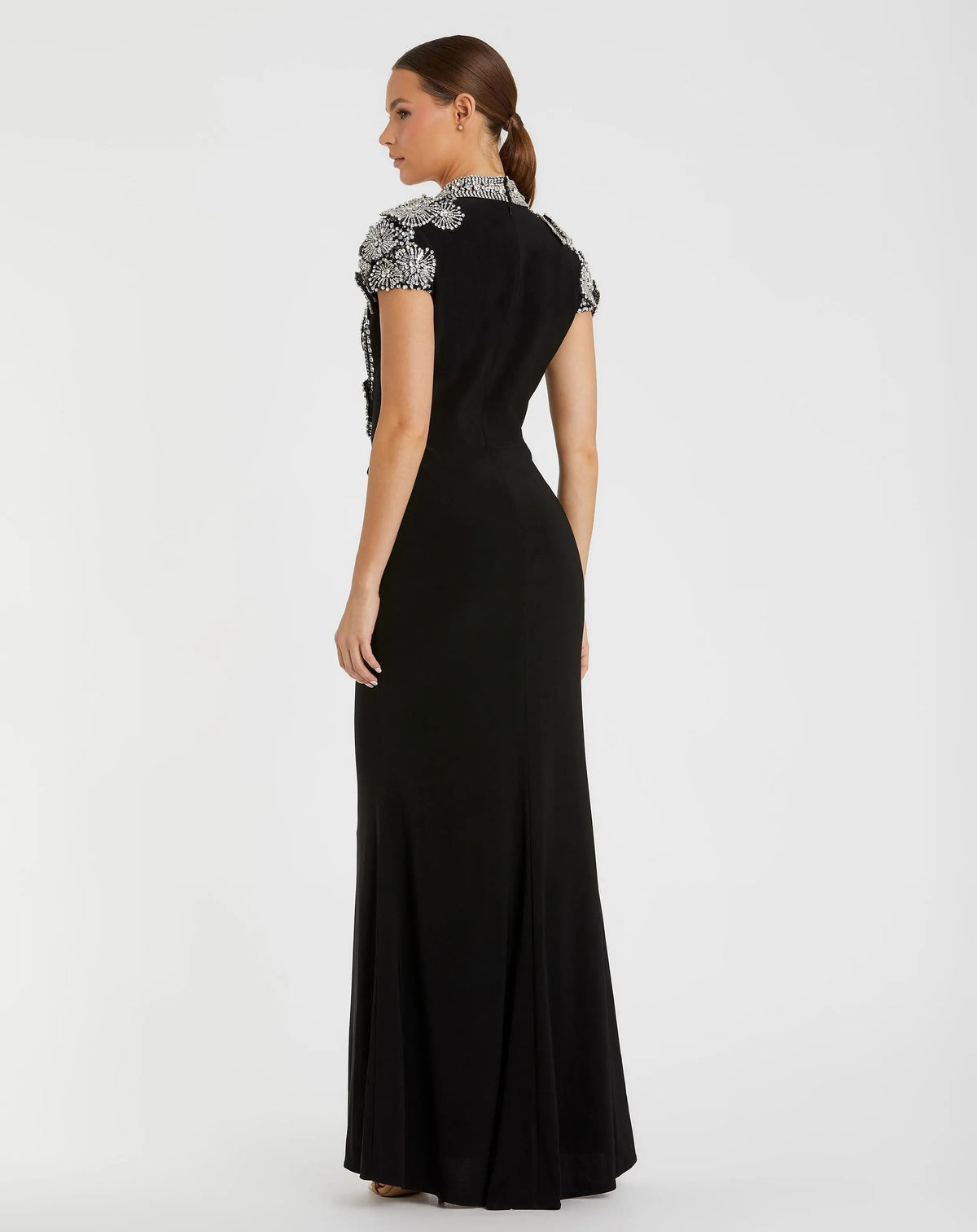 Black High Neck Embellished Column Gown