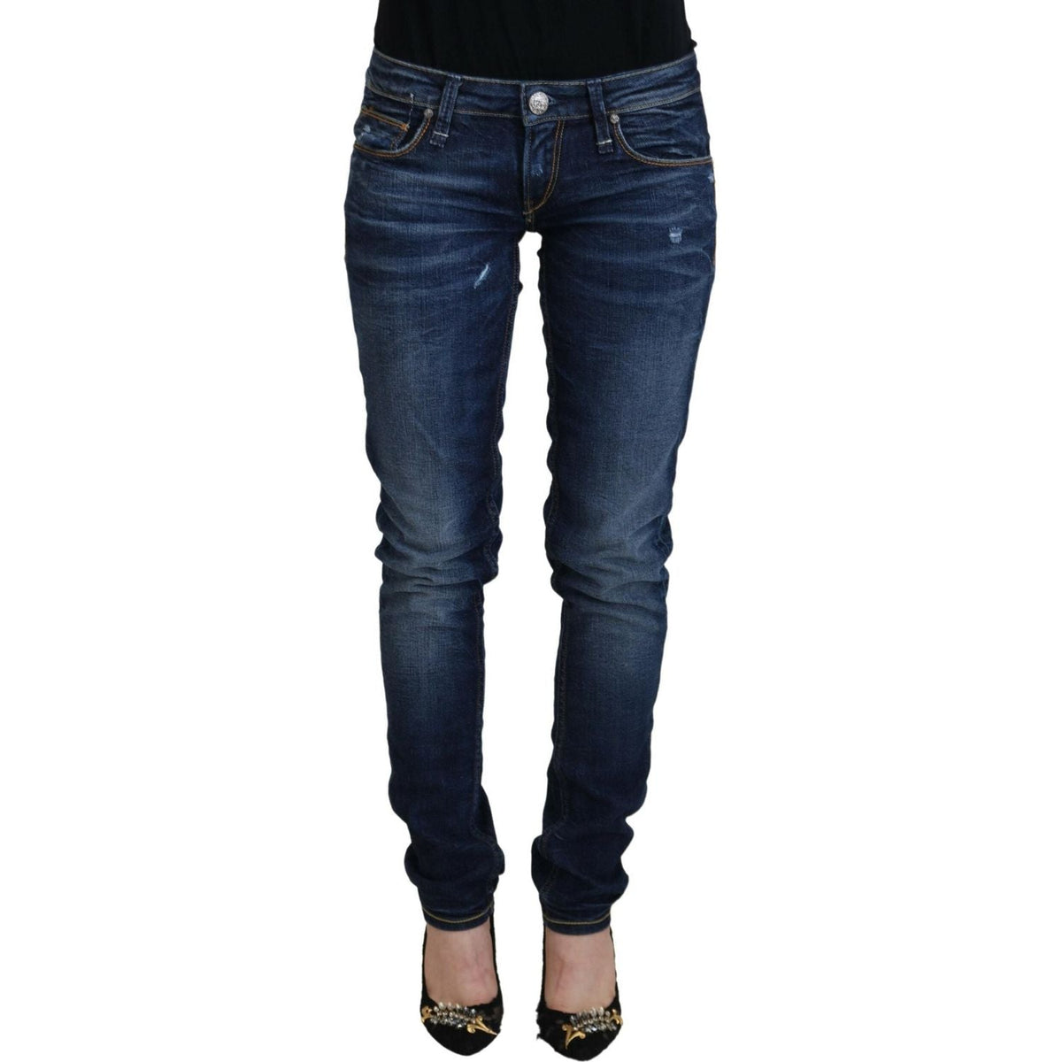 Acht Blue Washed Cotton Low Waist Women Casual  Jeans