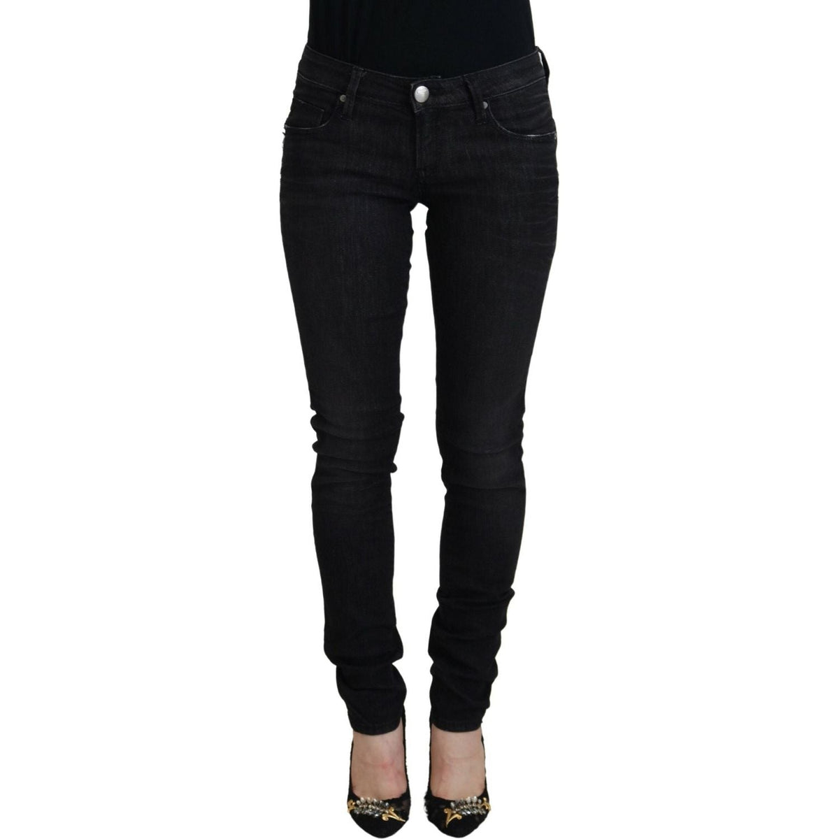 Acht Black Cotton Slim Fit Women Casual Denim Jeans