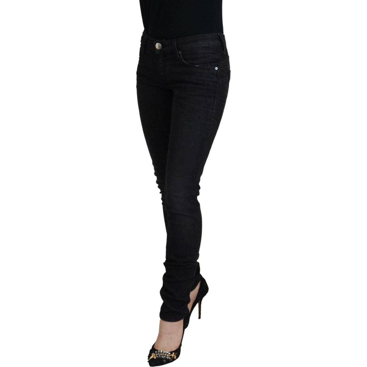 Acht Black Cotton Slim Fit Women Casual Denim Jeans