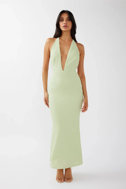 Mayah Halterneck Maxi Dress Textured Sage