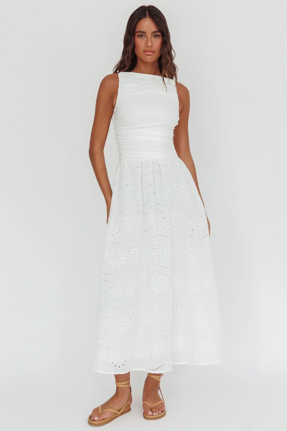 Dalayla Sleeveless Eyelet Maxi Dress White