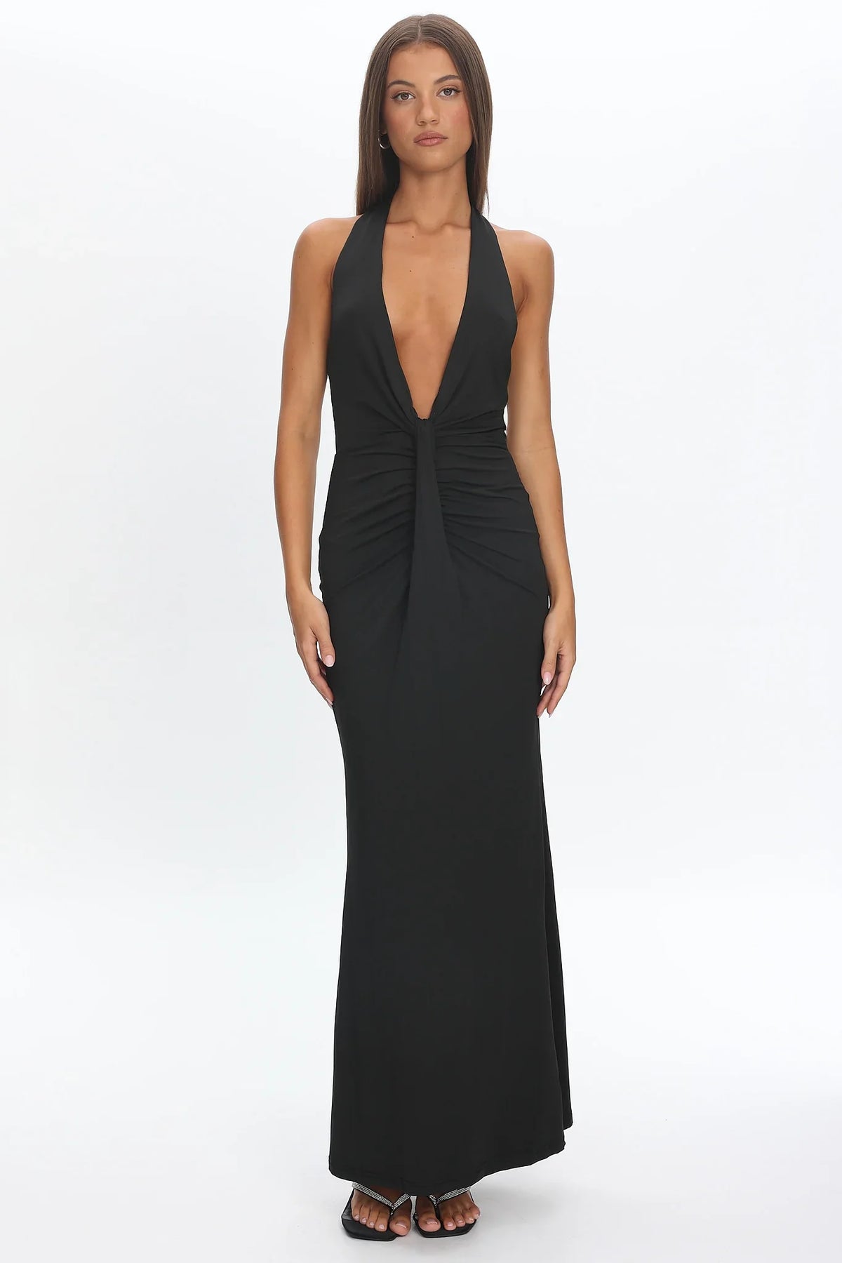 Make Believe Plunging Halterneck Maxi Dress Black