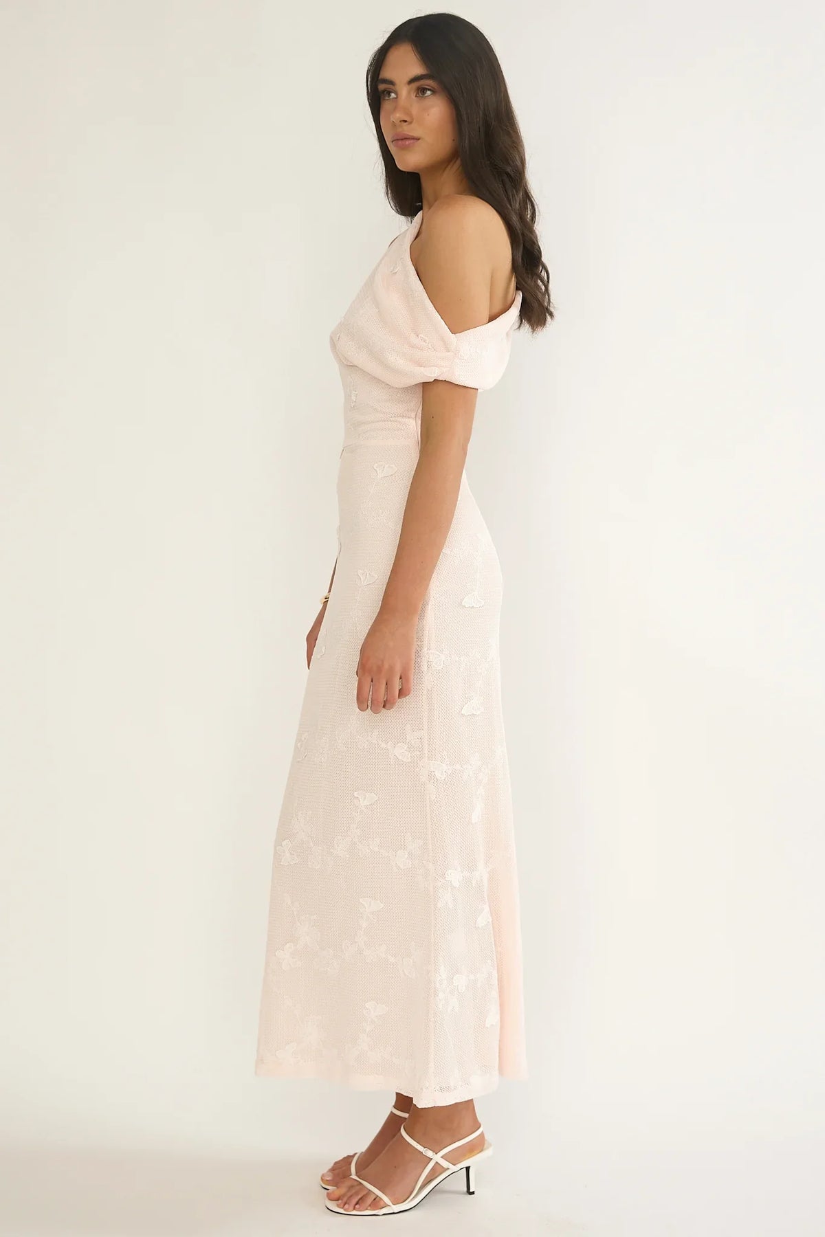 Alivya Asymmetric Neckline Maxi Dress Embellished Pink