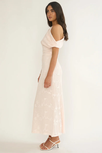 Alivya Asymmetric Neckline Maxi Dress Embellished Pink