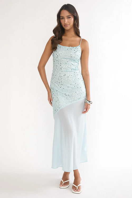 Gilded Dream Chiffon Hem Maxi Dress Sequin Sage