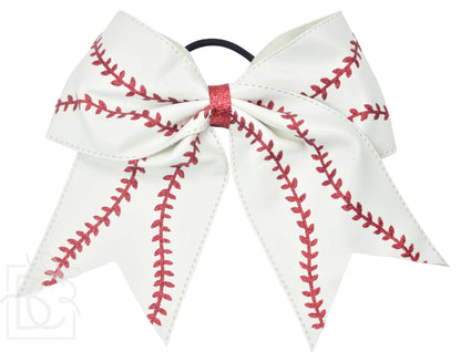 Baseball/Softball Pleather Bow w/ Knot & Tail on Pony
