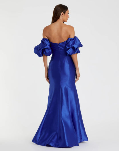 Blue Sweetheart Off The Shoulder Puff Sleeve Gown