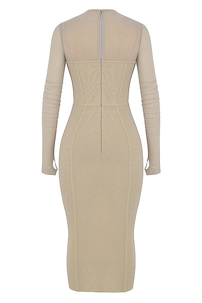 beige corset midi dress