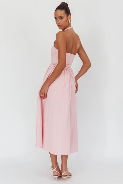 Get My Attention Halterneck Maxi Dress Pink