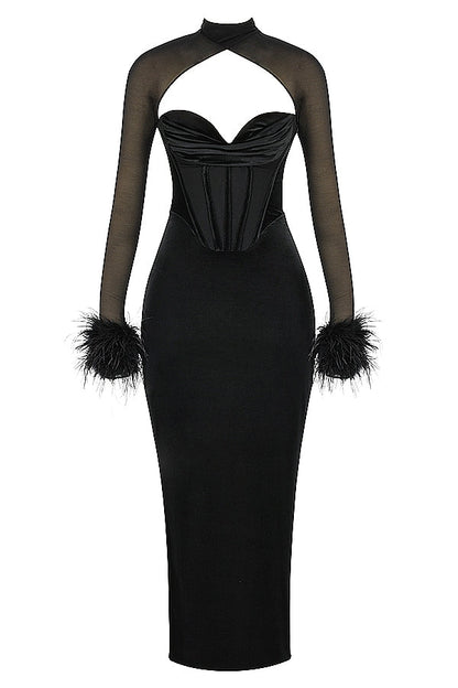 black velvet corset maxi dress