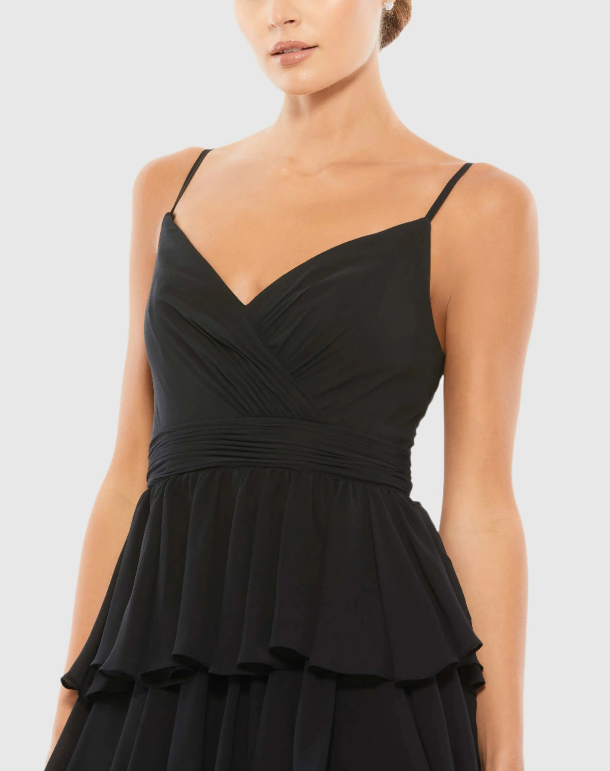Black V-Neck Sleeveless Gown with Ruffled Skirt