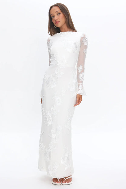 Helsi Long Sleeve Embellished Maxi Dress White