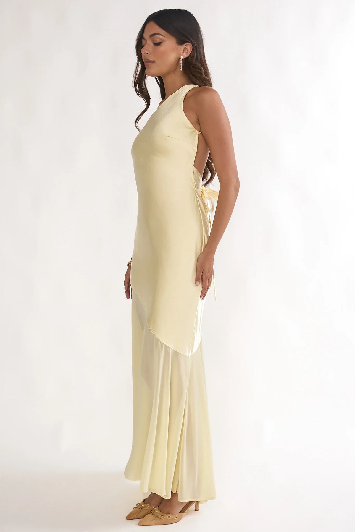 Mireya One-Shoulder Sheer Hem Maxi Dress Lemon