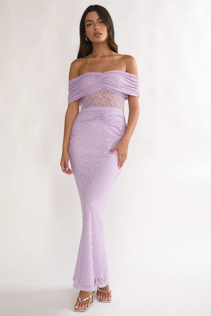 Silver Moon Off-Shoulder Maxi Dress Lilac