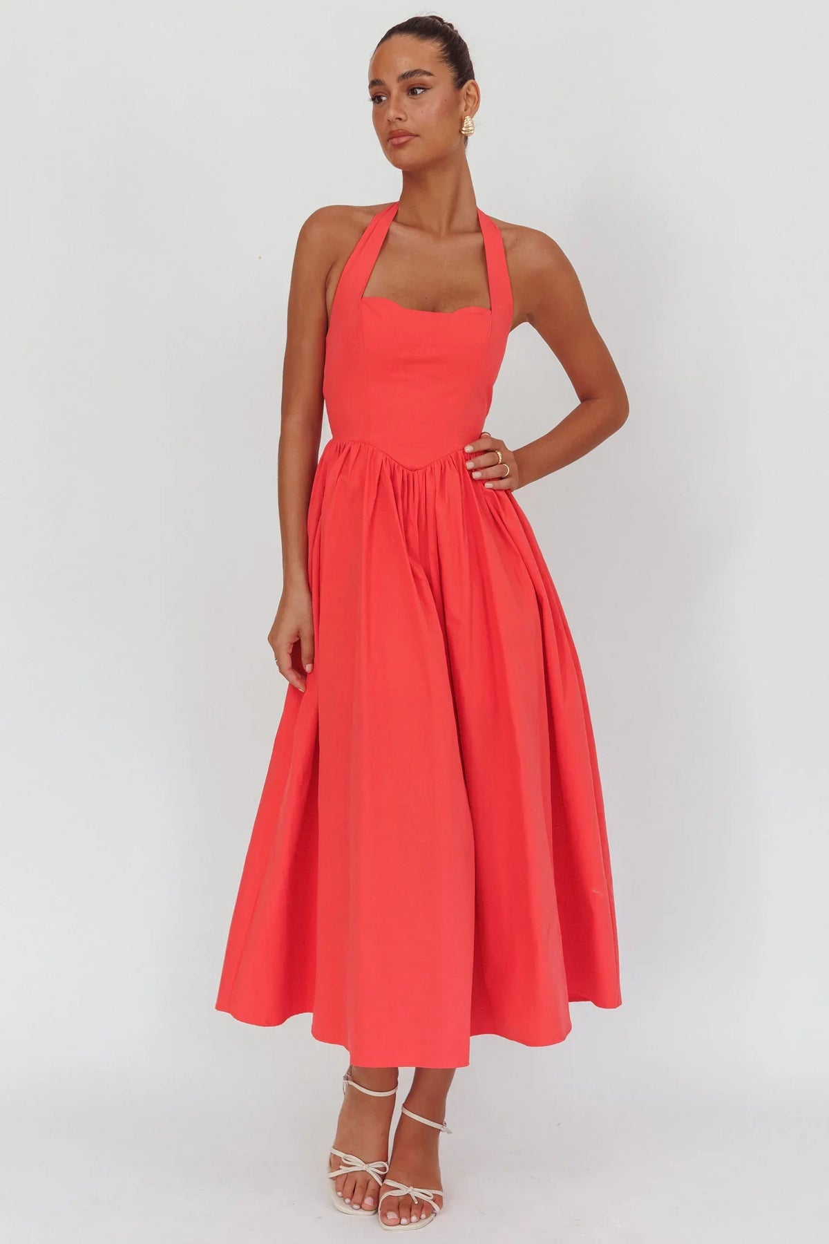 Get My Attention Halterneck Maxi Dress Red