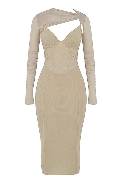 beige corset midi dress