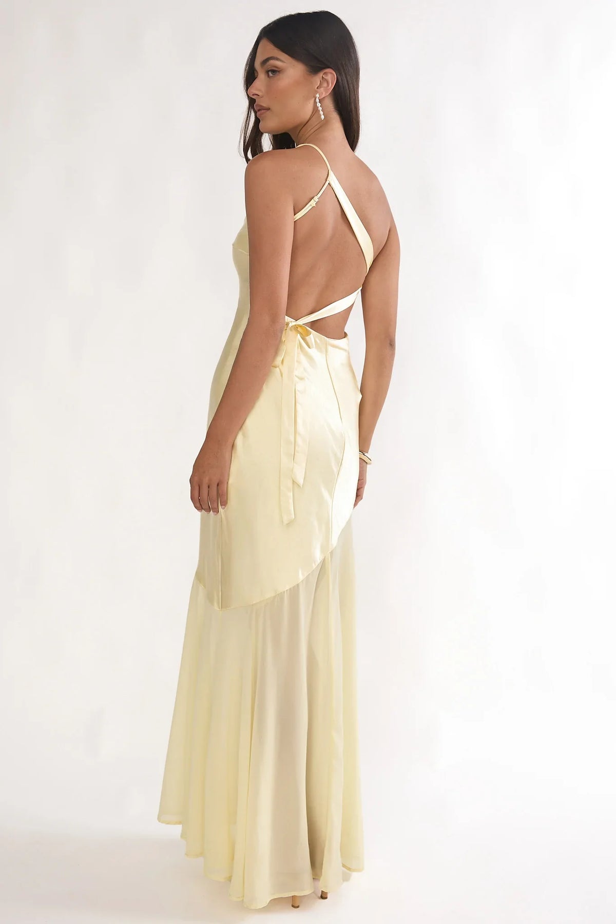 Mireya One-Shoulder Sheer Hem Maxi Dress Lemon