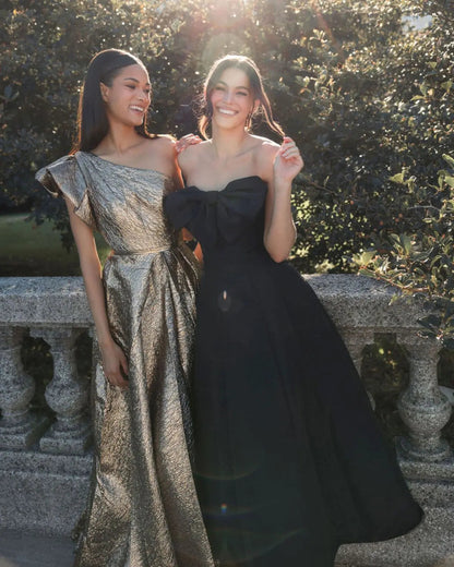 Gold One Shoulder Metallic Ball Gown