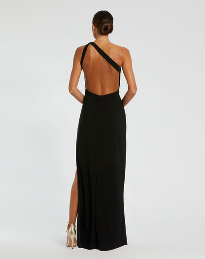 Black One Shoulder Gown with Sheer Embellished Cut Out