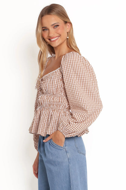 Saphia Top - Brown Check