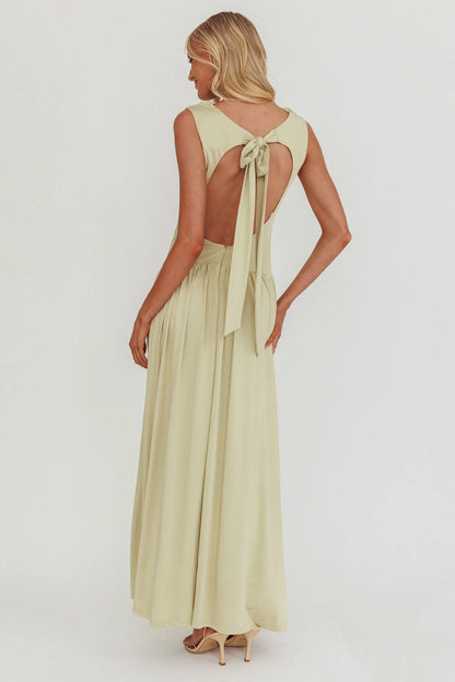 Dorothea High Cowl Open Back Maxi Dress Sage