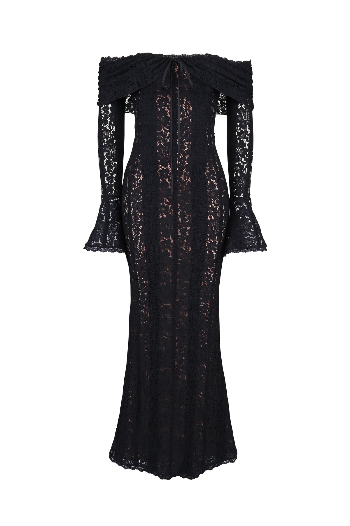black off shoulder floral lace maxi dress