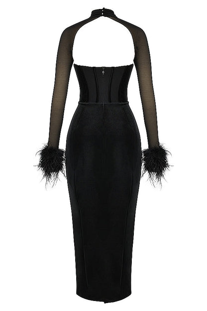 black velvet corset maxi dress