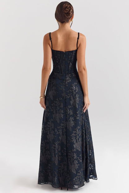 midnight blue lurex chiffon maxi dress