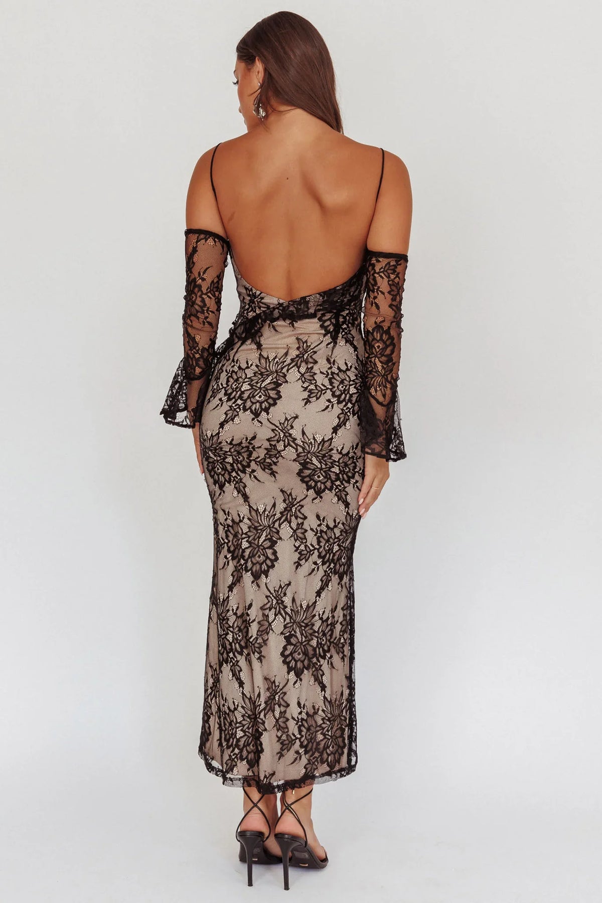 Zarah Off-Shoulder Sleeve Lace Maxi Dress Black