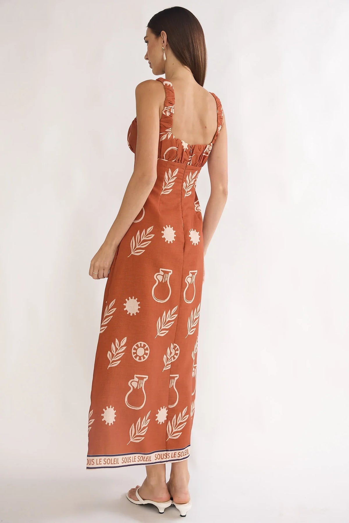 Aila Gathered Bust Maxi Dress Print Tan