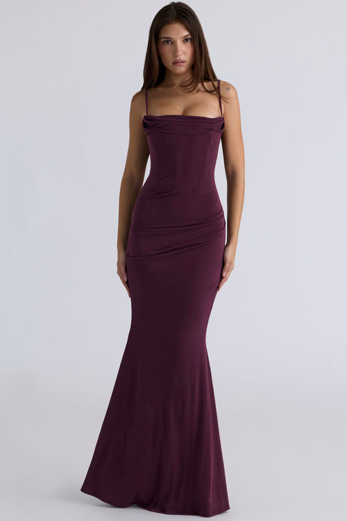 dark cherry corset maxi dress