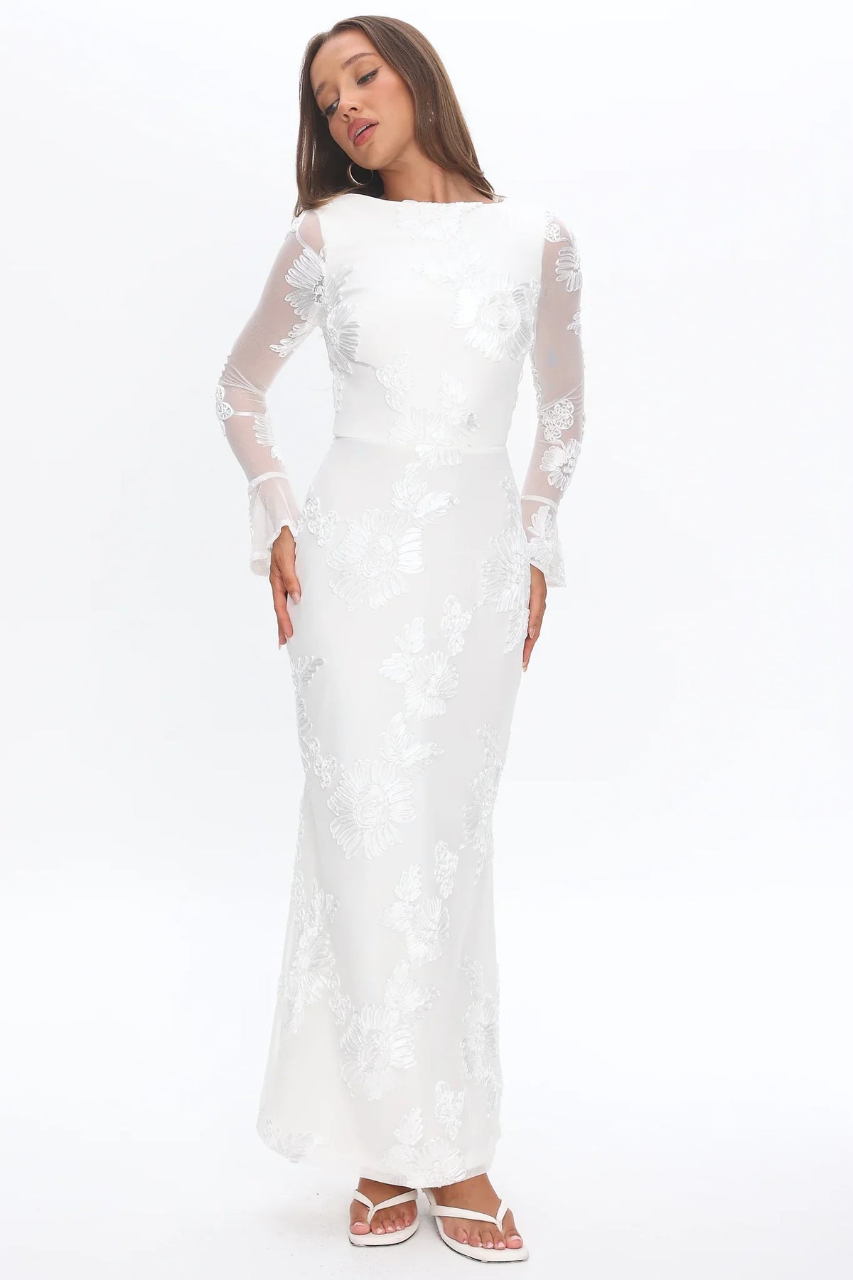 Helsi Long Sleeve Embellished Maxi Dress White