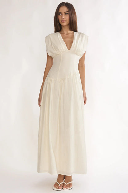 Danicka Asymmetric Waist Maxi Dress Cream