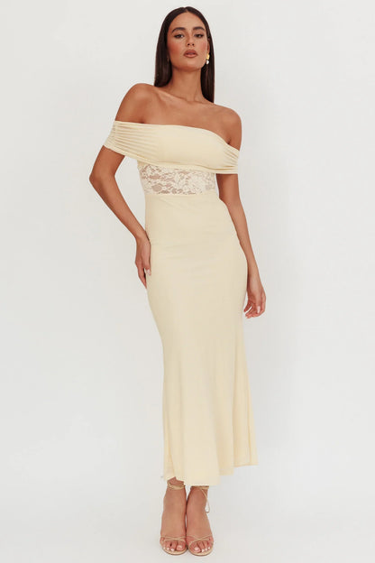 Flutters Off-Shoulder Lace Insert Maxi Dress Cream