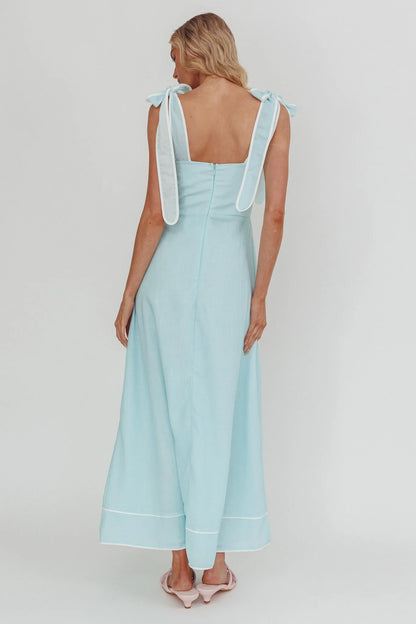 Averin Tied Shoulder Maxi Dress Flower Mint