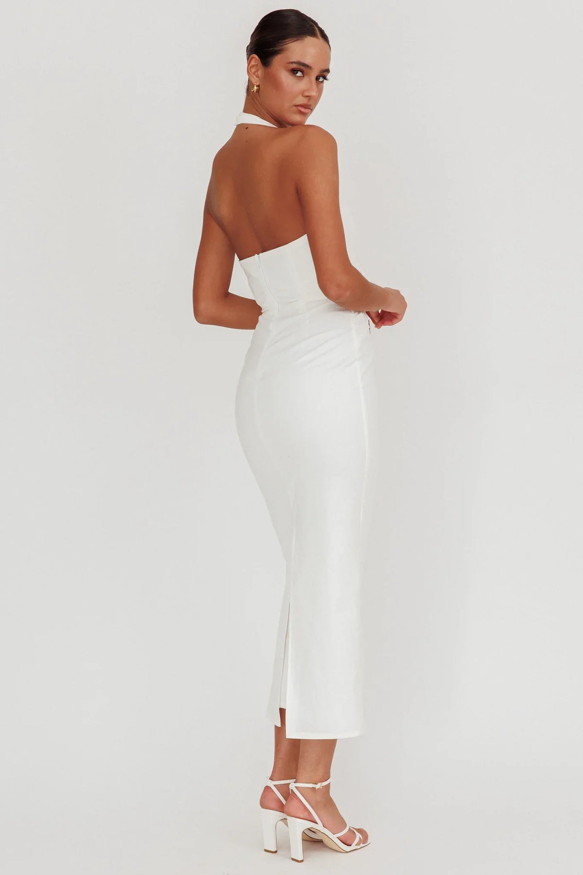 Sinners Rosette Halter Neck Maxi Dress White