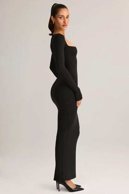 Modal Square-Neck Bodycon Maxi Dress in Black