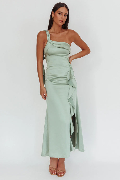 Carmel One-Shoulder Split Maxi Dress Sage