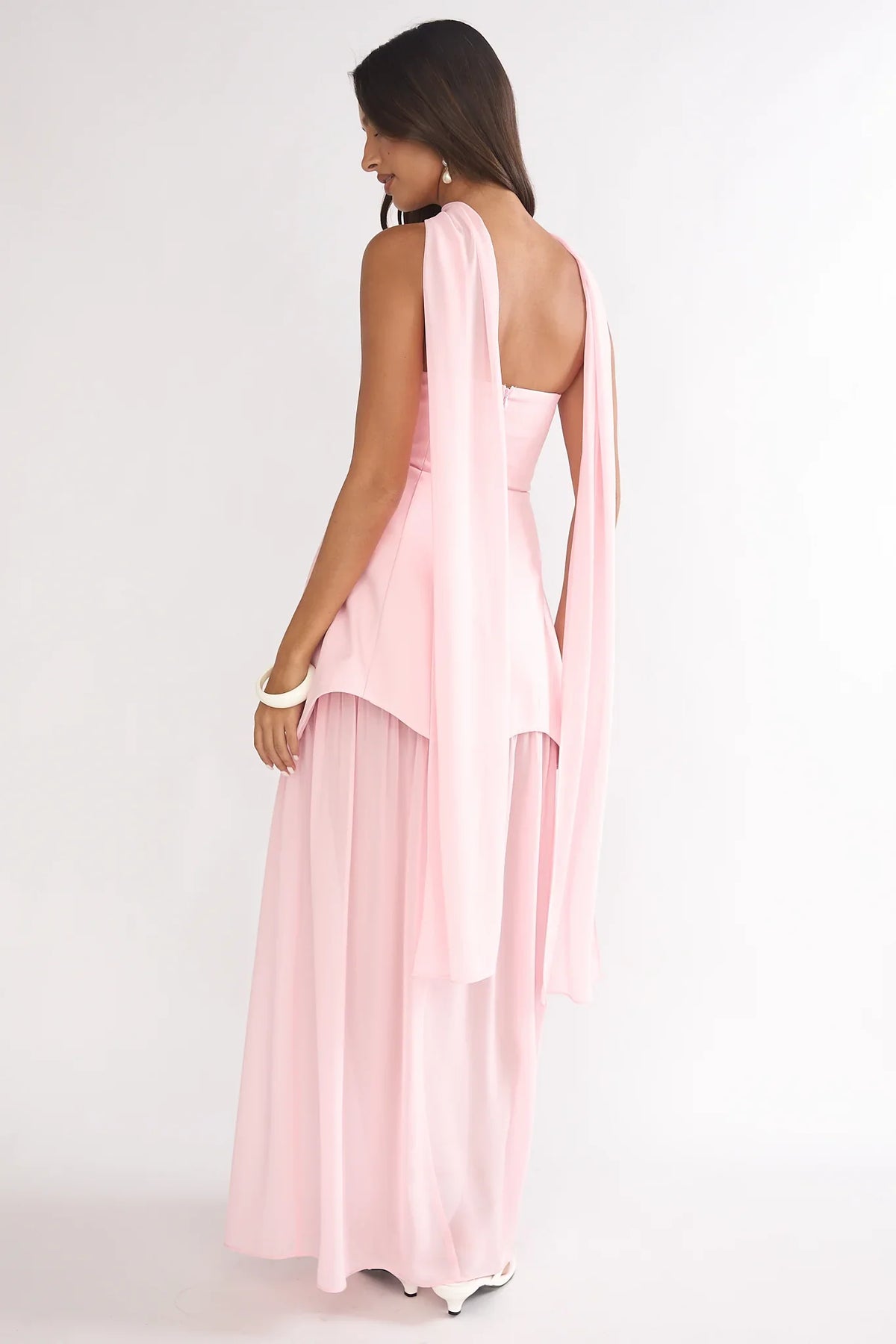 Poema Scalloped Sheer Hem Maxi Dress Pink