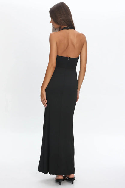 Make Believe Plunging Halterneck Maxi Dress Black