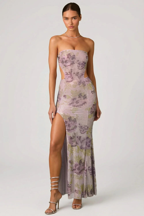 Embellished Cut-Out Fishtail Maxi Dress in Lilac