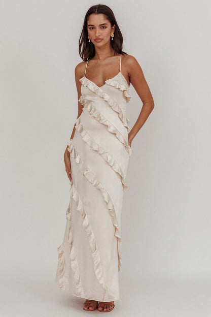 Arrabel Ruffle Trim Maxi Dress Champagne