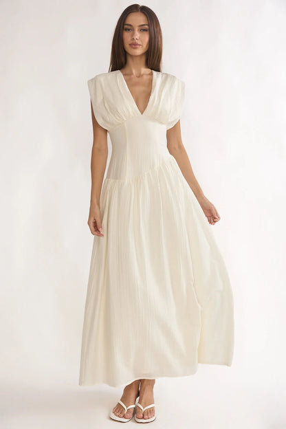 Danicka Asymmetric Waist Maxi Dress Cream