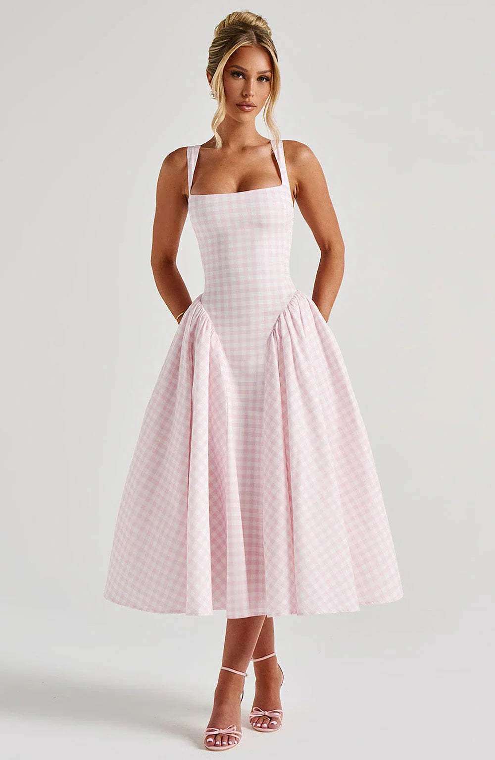 Sherrie Midi Dress - Blush Gingham