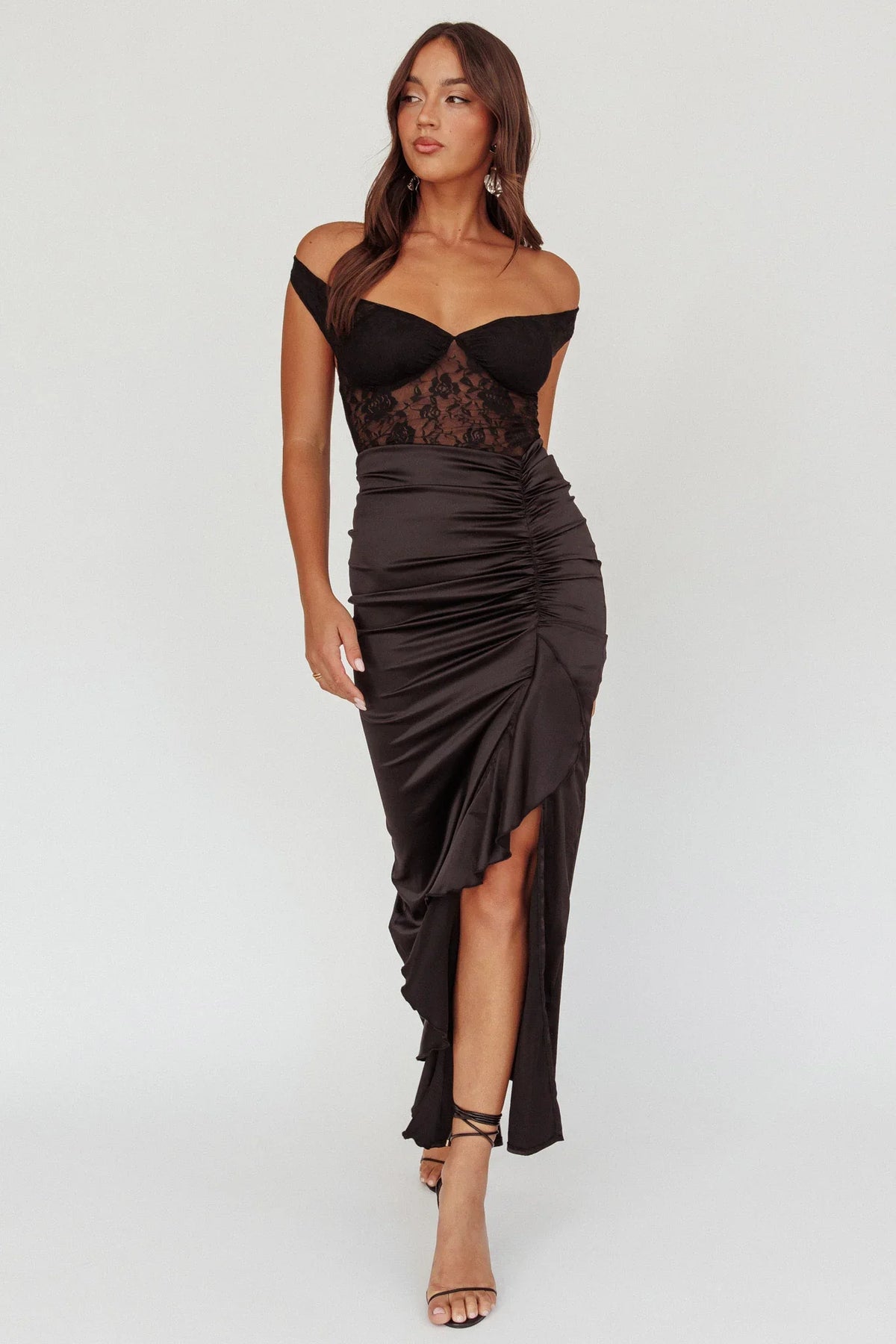 Tillie Lace Bodice Midi Dress Black